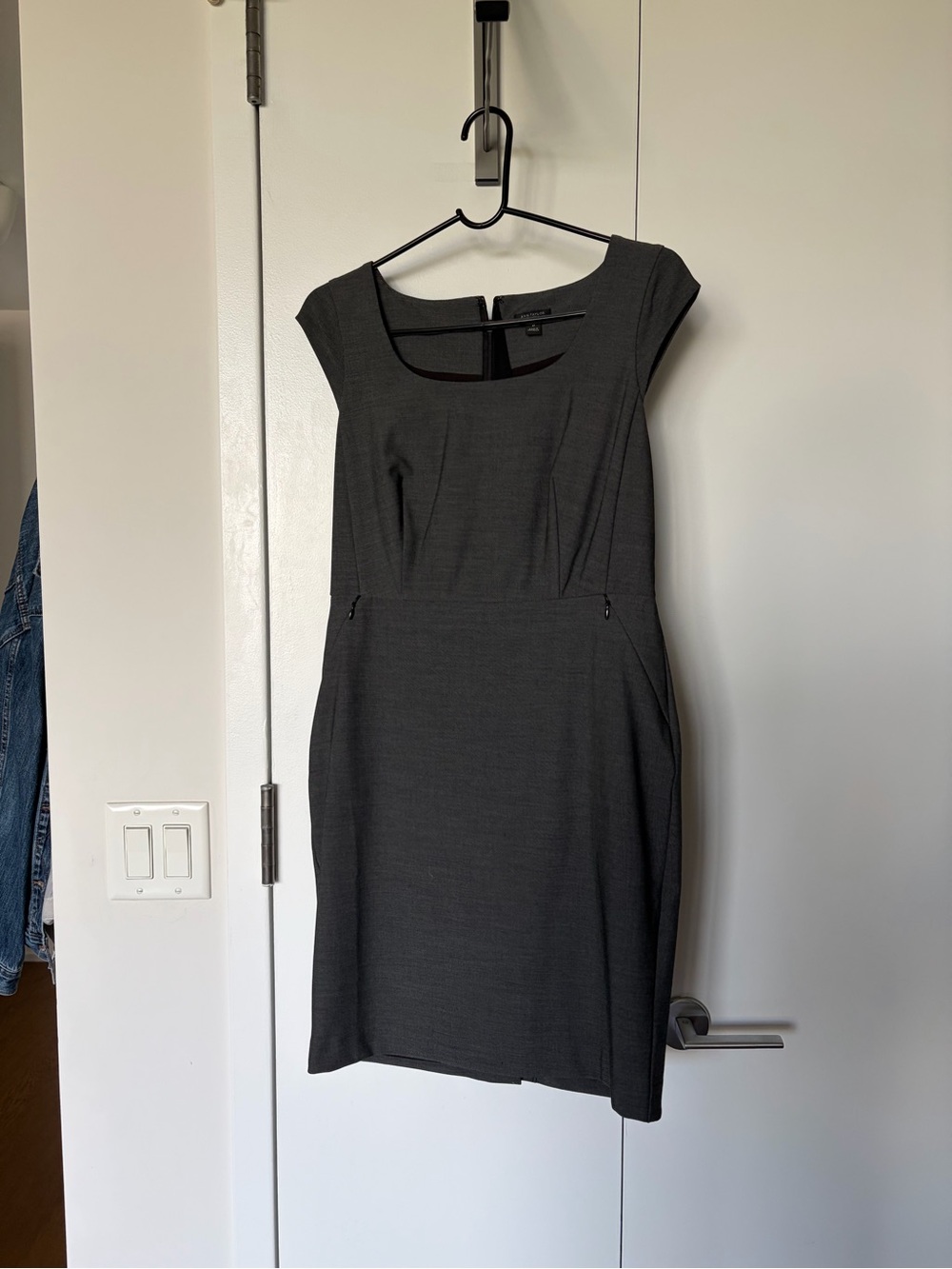 Ann Taylor Charcoal Gray Cap-Sleeve Sheath Dress